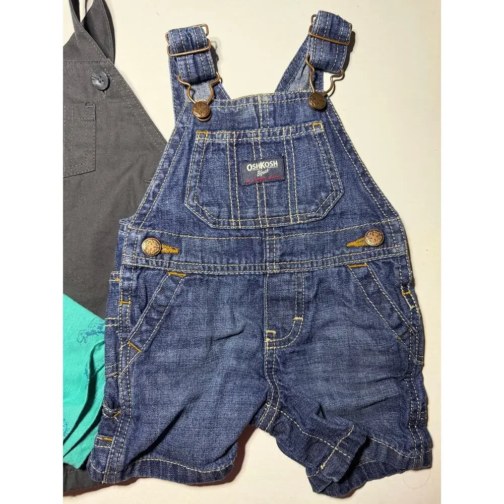 Baby Boy 6M Summer Outfit Lot Carter’s OshKosh Overalls Romper Dinosaur